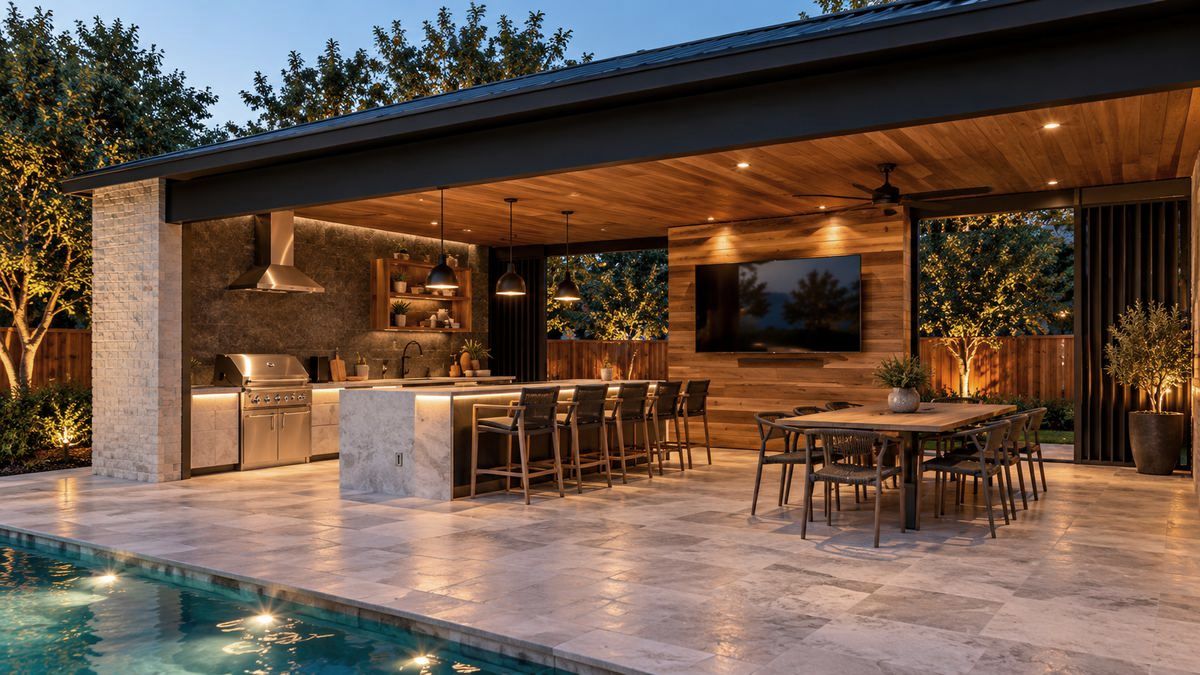 Outdoor kitchen and covered patio built by MCZ Construction